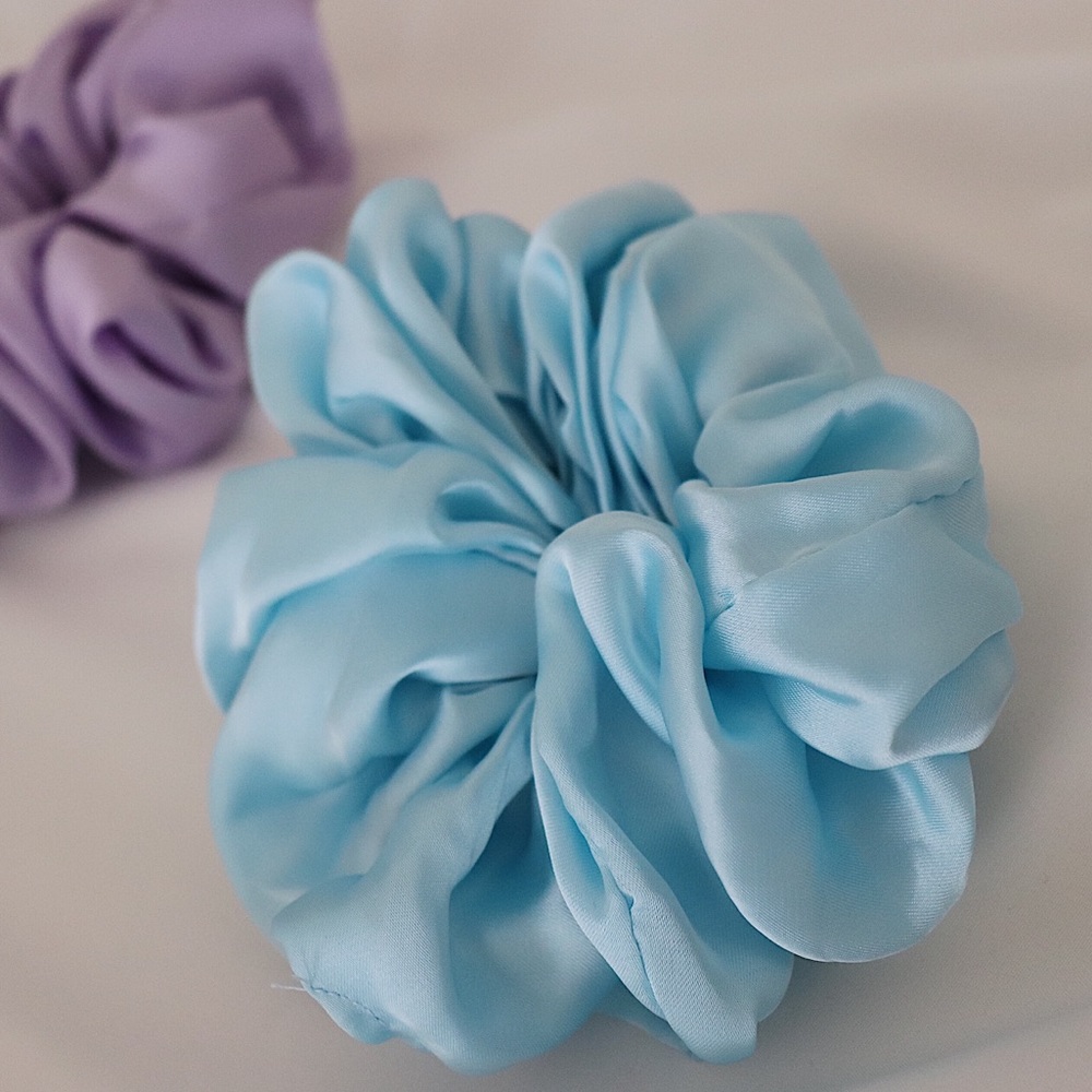 Oversized Satin Scrunchie in Light Blue.
